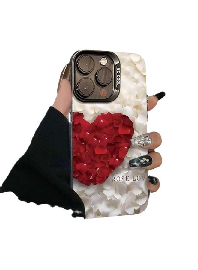 iPhone 16 Pro Max Case with Black Camera Frame, Cute Heart Petal Design, Transparent Soft TPU Protective Cover, Shockproof Clear Back Case for Women Girls - Image 4