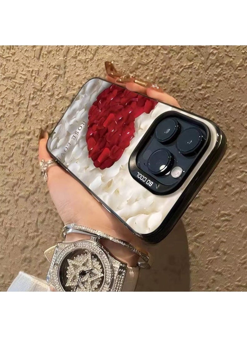 iPhone 16 Pro Max Case with Black Camera Frame, Cute Heart Petal Design, Transparent Soft TPU Protective Cover, Shockproof Clear Back Case for Women Girls - Image 3