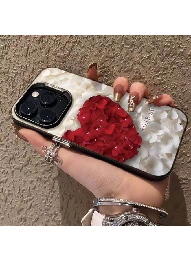 iPhone 16 Pro Max Case with Black Camera Frame, Cute Heart Petal Design, Transparent Soft TPU Protective Cover, Shockproof Clear Back Case for Women Girls - Image 2