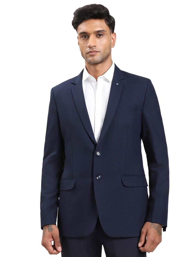 Turtle Men Polyviscose Blue Checkered Tailored Fit Blazer - Image 1