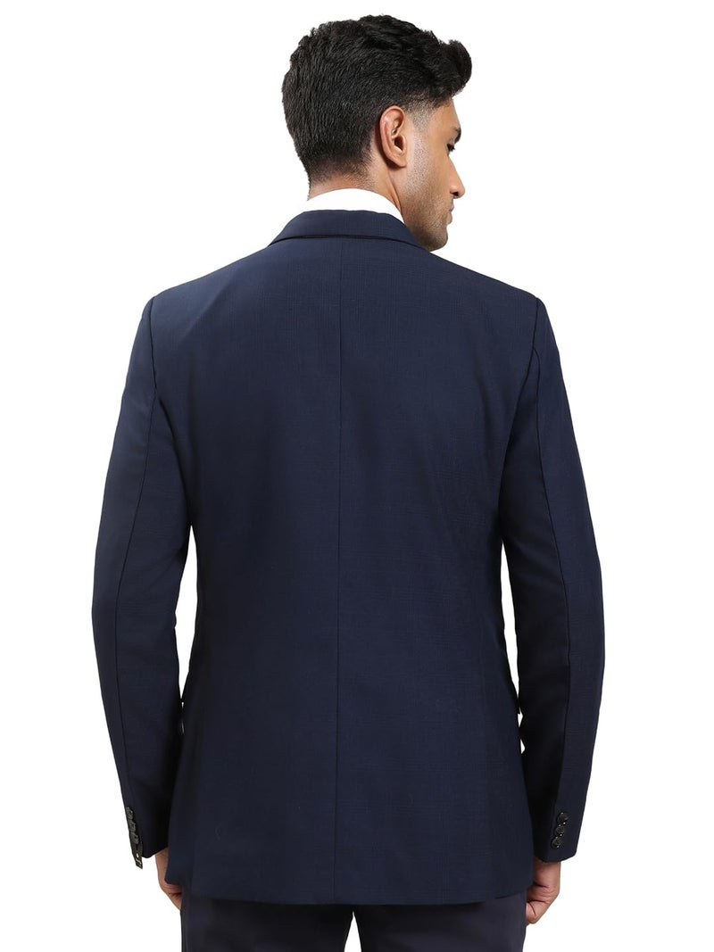 Turtle Men Polyviscose Blue Checkered Tailored Fit Blazer - Image 2