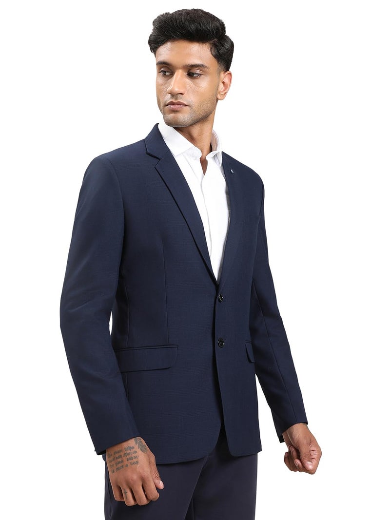 Turtle Men Polyviscose Blue Checkered Tailored Fit Blazer - Image 3