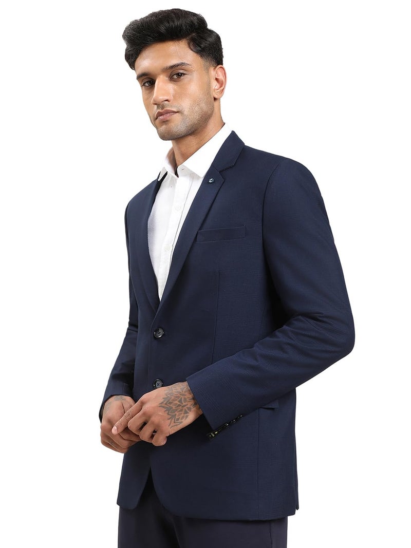 Turtle Men Polyviscose Blue Checkered Tailored Fit Blazer - Image 4