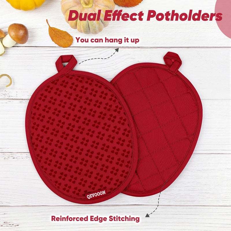 Qevooon Oven Mitts and Pot Holders 4 Sets, Heat Resistant 500 ℉ Oven Mitt and Pot Holder,Oven Glove&Potholders with Non-Slip Silicone Surface,Kitchen Essentials for Cooking/Baking/BBQ-Red - Image 4