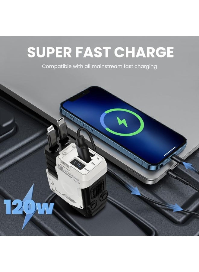 Car Charger 120W Retractable Cable And USB Car Charger 4-Port Fast Charging Compatible With Galaxy And Other Devices - Image 3