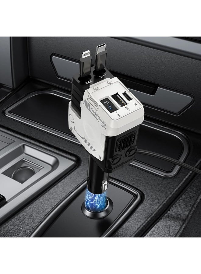 Car Charger 120W Retractable Cable And USB Car Charger 4-Port Fast Charging Compatible With Galaxy And Other Devices - Image 1