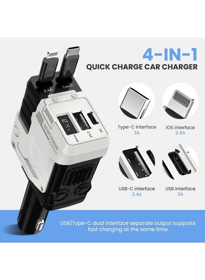 Car Charger 120W Retractable Cable And USB Car Charger 4-Port Fast Charging Compatible With Galaxy And Other Devices - Image 4