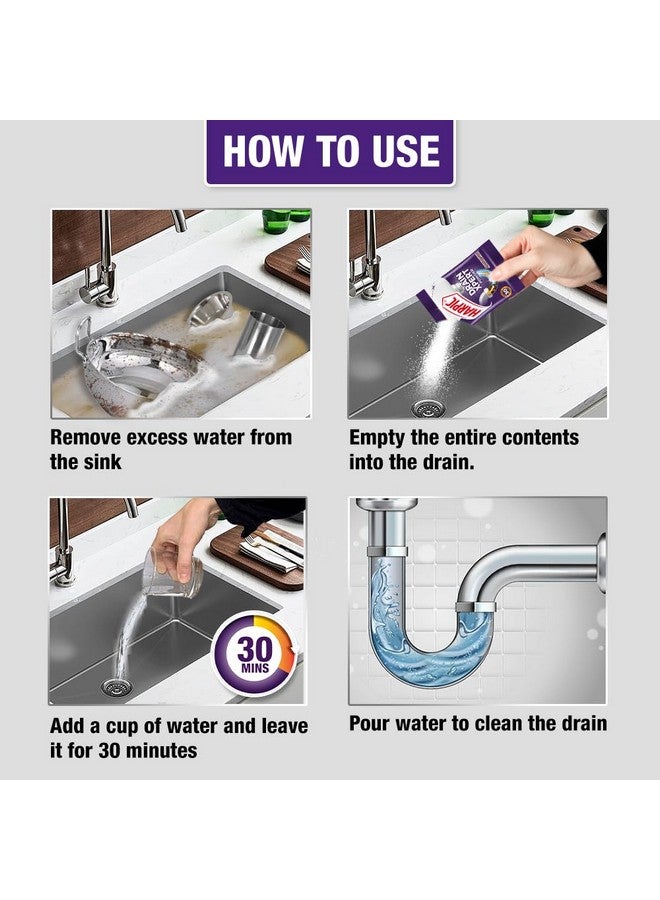 Harpic Drainxpert Drain Cleaning Powder (50G X 8) | Removes Blockages In Pipes, Sinks & Septic Tanks| Works Within 30 Minutes | Melts Grease & Dissolves Hair (Pack Of 2) - Image 5