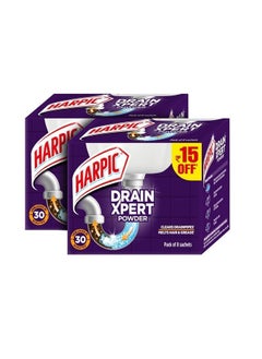 Harpic Drainxpert Drain Cleaning Powder (50G X 8) | Removes Blockages In Pipes, Sinks & Septic Tanks| Works Within 30 Minutes | Melts Grease & Dissolves Hair (Pack Of 2)  - Image 1