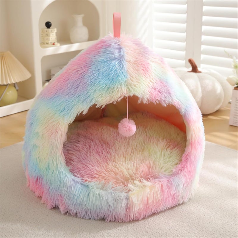 Furry Cats Cave Bed Plush Nonslip Bottom Half Enclosed Antistress for Indoor Home Use Small Dog Resting Sleep House Bed - Image 5