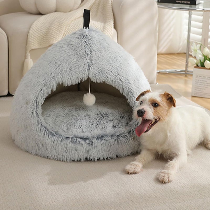 Furry Cats Cave Bed Plush Nonslip Bottom Half Enclosed Antistress for Indoor Home Use Small Dog Resting Sleep House Bed - Image 3