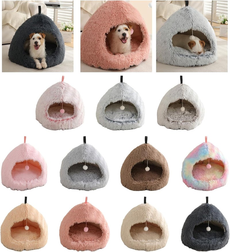 Furry Cats Cave Bed Plush Nonslip Bottom Half Enclosed Antistress for Indoor Home Use Small Dog Resting Sleep House Bed - Image 2