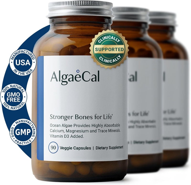 ALGAECAL  Plant Based Calcium Supplement with Vitamin D3 1000 IU for Bone Strength Contains 13 Minerals Supporting Bone Health Organic Calcium 750 mg for Women  Men 90 Caps 3 Month Supply - Image 1