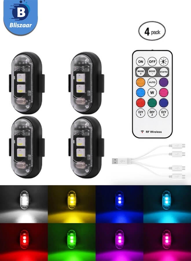 Bliszaar 4PCS Wireless LED Strobe Lights with Remote Control, 8 Colors USB Charing Waterproof Anti-Collision Led Emergency Warning Lights for Car Motorcycle Drone Aircraft Bike - Image 1