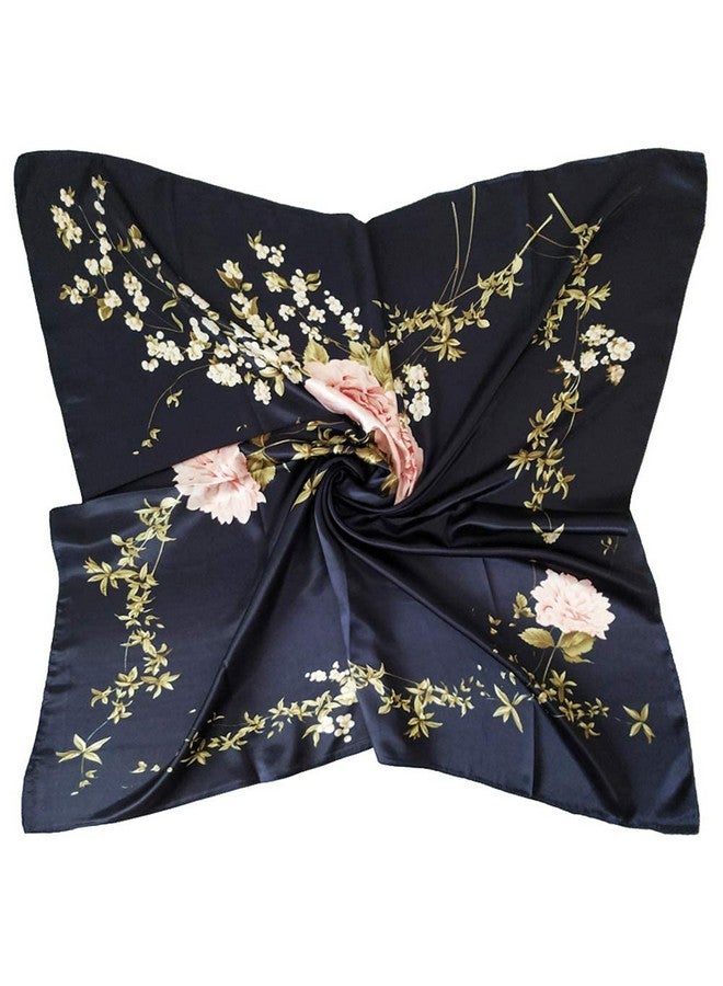 PALAY female Scarf Square Scarf For Women Stylish Satin Square Silk Like Hair Scarves And Wraps Headscarf For Sleeping 35" X 35"(Navy Blue) - Image 1