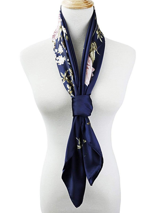 PALAY female Scarf Square Scarf For Women Stylish Satin Square Silk Like Hair Scarves And Wraps Headscarf For Sleeping 35" X 35"(Navy Blue) - Image 5