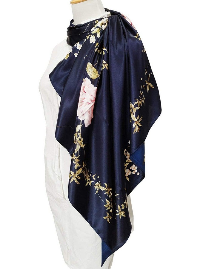 PALAY female Scarf Square Scarf For Women Stylish Satin Square Silk Like Hair Scarves And Wraps Headscarf For Sleeping 35" X 35"(Navy Blue) - Image 2