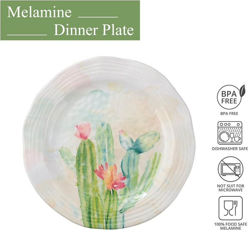 UPware Cactus Garden Melamine Dinner Plate Set Flower Shaped Plates for Main course Pasta and Salad BPAFree Dishwasher Safe Green 1088 Inch Set of 6 - Image 2