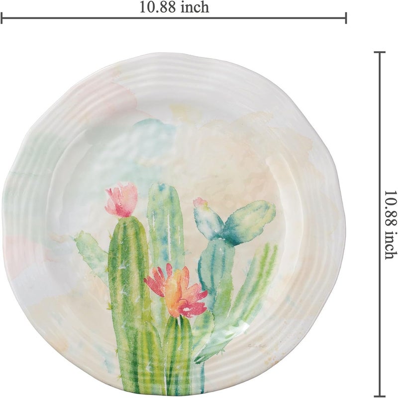 UPware Cactus Garden Melamine Dinner Plate Set Flower Shaped Plates for Main course Pasta and Salad BPAFree Dishwasher Safe Green 1088 Inch Set of 6 - Image 3