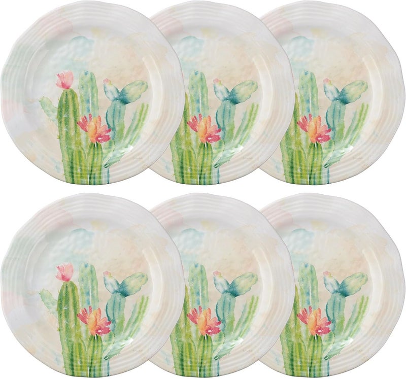 UPware Cactus Garden Melamine Dinner Plate Set Flower Shaped Plates for Main course Pasta and Salad BPAFree Dishwasher Safe Green 1088 Inch Set of 6 - Image 1