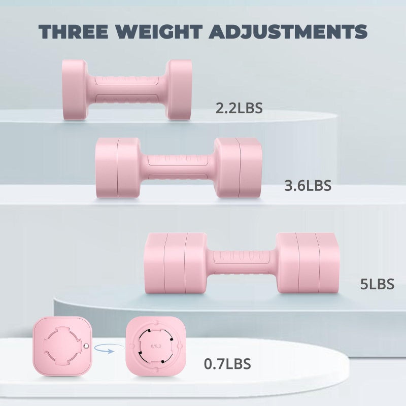 Ragebby Adjustable Dumbbell Set of 2, 2.2-10LB Adjustable Weight Set, Anti-slip Handle, 3 in 1 Free Weights Dumbbells Set for women at home, 2.2lb, 3.6lb, 5lb, for Home, Office, Gym Exercise Training - Image 2