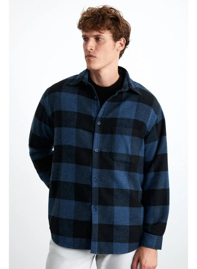 GRIMELANGE Wıldy Men's Cotton-Polyester Relaxed-Collar Blue Shirt