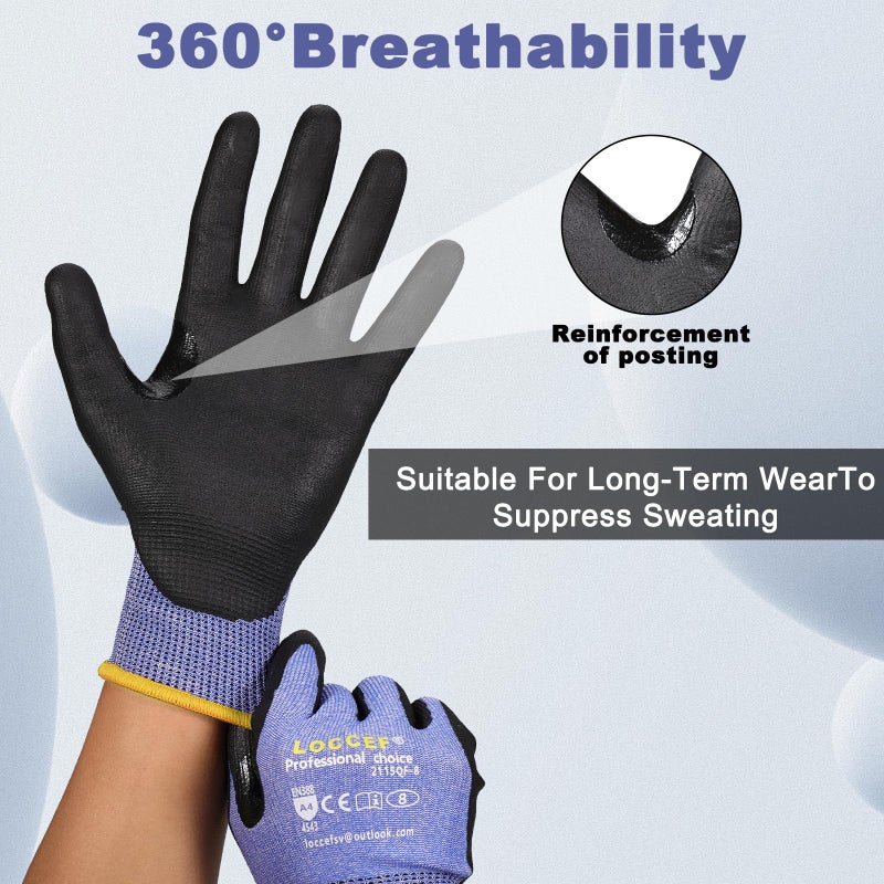 LOCCEF 3 Pairs Safety Work Gloves for Men Women,Touchscreen Compatible, Superior Dexterity,Level 5 Cut Resistant Work Gloves(7/S) - Image 5