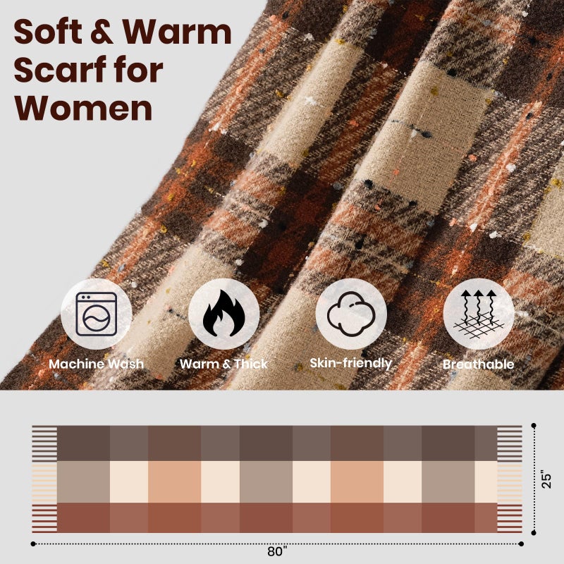 coclothy Scarf for Women - Winter Womens Long Plaid Scarf, Warm Pashmina Shawls and Wraps Fashion Cashmere Feel Blanket Scarves - Image 2