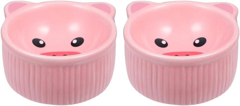 2pcs Ceramic Hamster Food Bowls Non-Spill Small Animal Pet Food Serving Bowls with Cartoon Animal Head Design for Hamsters and Small Pets - Image 1