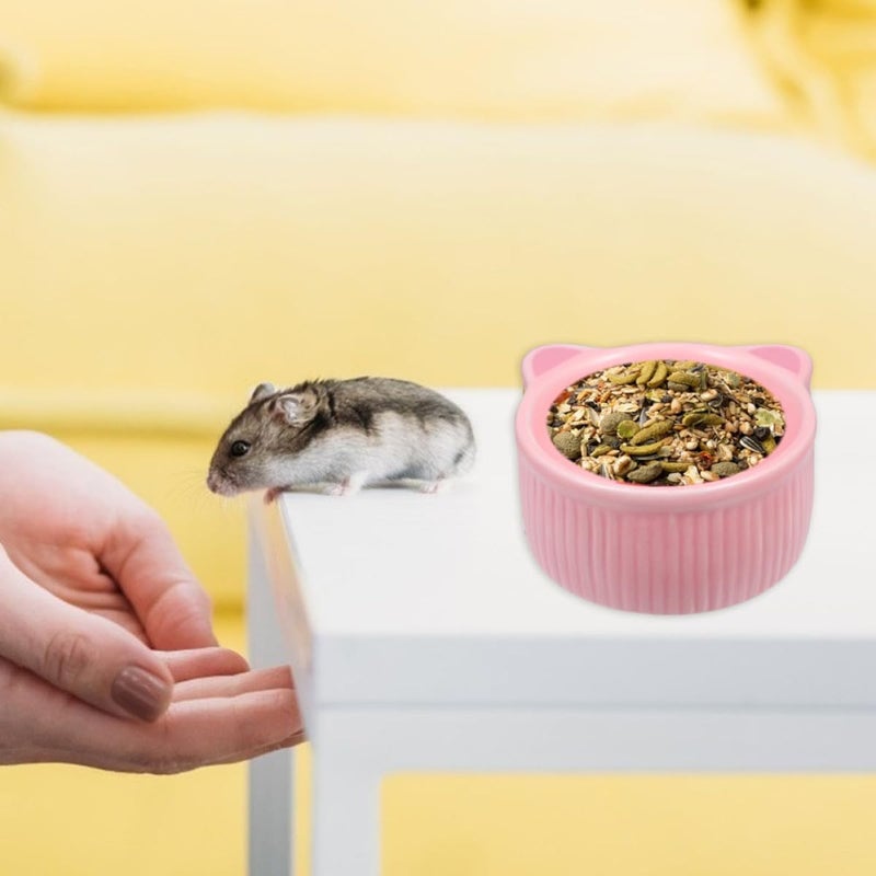 2pcs Ceramic Hamster Food Bowls Non-Spill Small Animal Pet Food Serving Bowls with Cartoon Animal Head Design for Hamsters and Small Pets - Image 4