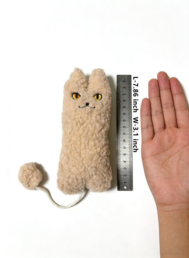 sugee Catnip Filled Plush Cat Toy, Beige Interactive Cat Shaped Toy with Pom Pom Ball and String - Image 5