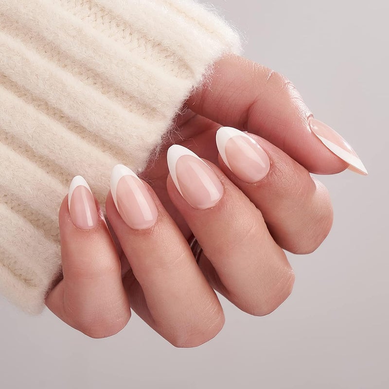 BTArtbox Press On Nails Short - French Tip Press On Nails, Almond Fake Nails White with Nail Glue, Fit Perfectly & Natural Reusable Stick On Nails in 15 Sizes Glue On Nails Kit, White French Simple practical structure - Image 3