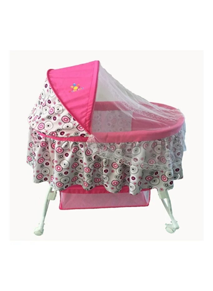 Baby rocking crib with mosquito net - pink