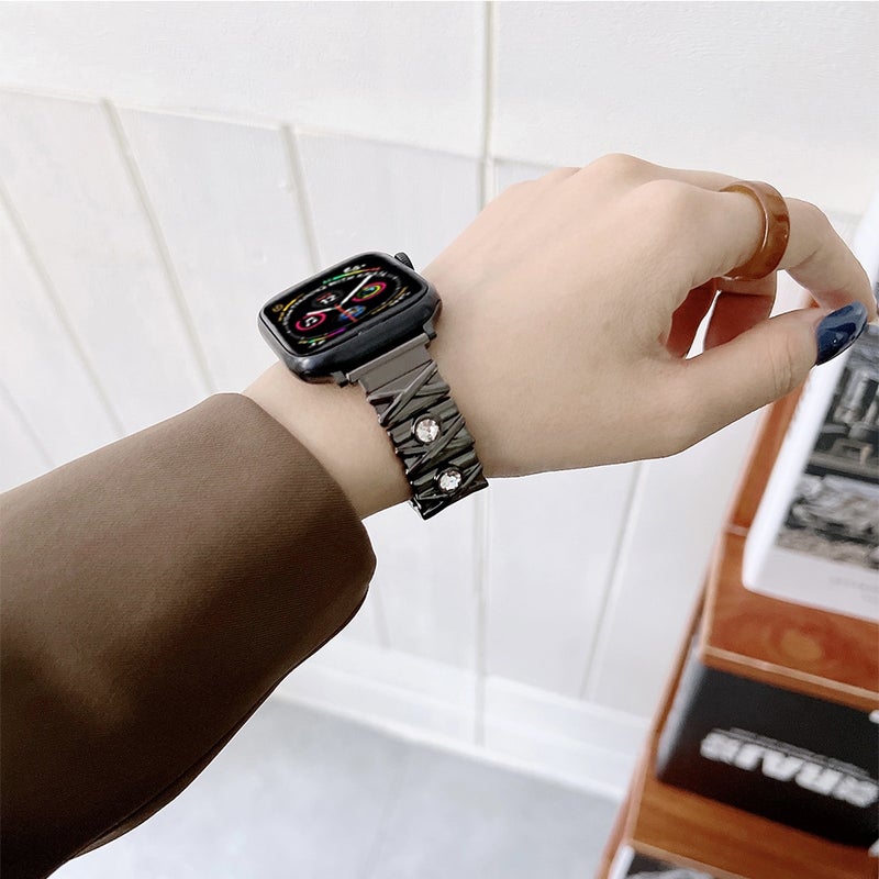 erorex X Diamond Ladies Watch Band For Apple Watch Series 9&8&7 41Mm / Se 3&Se 2&6&Se&5&4 40Mm / 3&2&1 38Mm(Rose Gold) - Image 3