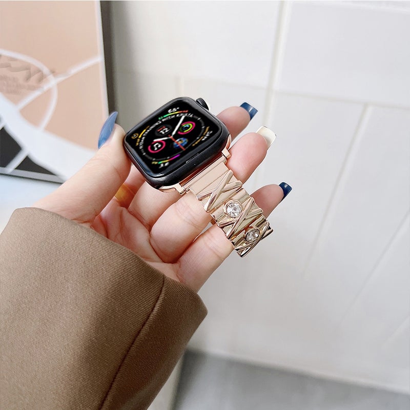 erorex X Diamond Ladies Watch Band For Apple Watch Series 9&8&7 41Mm / Se 3&Se 2&6&Se&5&4 40Mm / 3&2&1 38Mm(Rose Gold) - Image 4