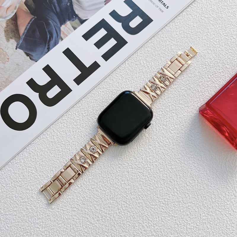 erorex X Diamond Ladies Watch Band For Apple Watch Series 9&8&7 41Mm / Se 3&Se 2&6&Se&5&4 40Mm / 3&2&1 38Mm(Rose Gold) - Image 2