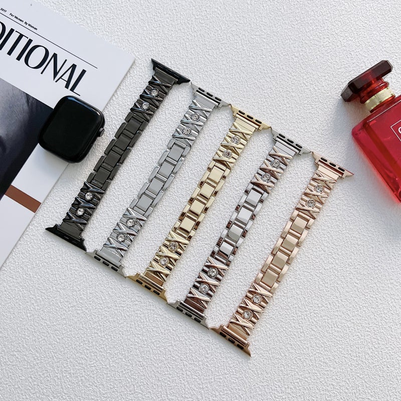 erorex X Diamond Ladies Watch Band For Apple Watch Series 9&8&7 41Mm / Se 3&Se 2&6&Se&5&4 40Mm / 3&2&1 38Mm(Rose Gold) - Image 5