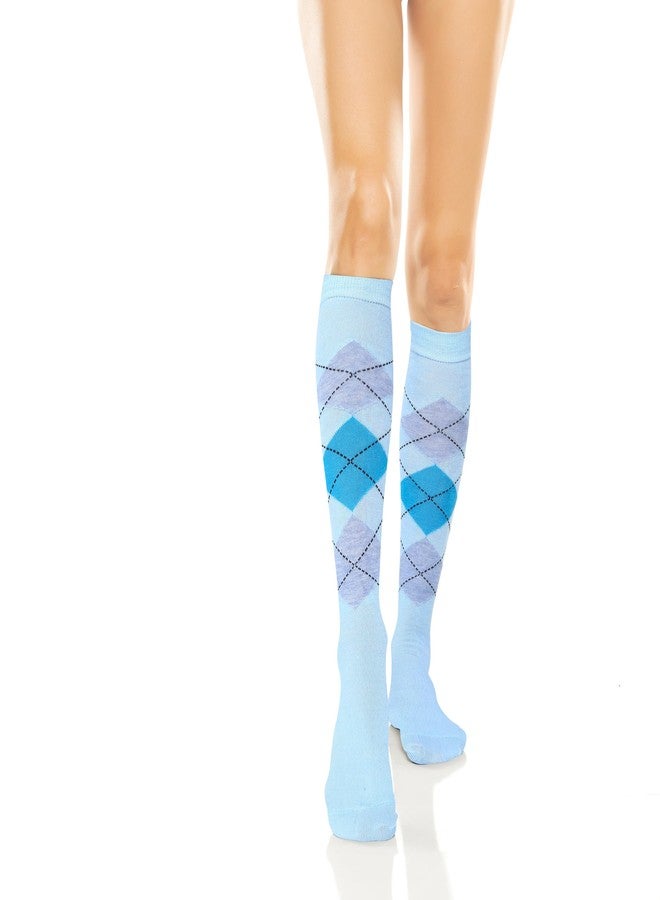 Violet Mist Women's Knee High Argyle Athletic Socks - Cotton Sports Long Tube Socks for Girls, Blue Argyle - Image 3