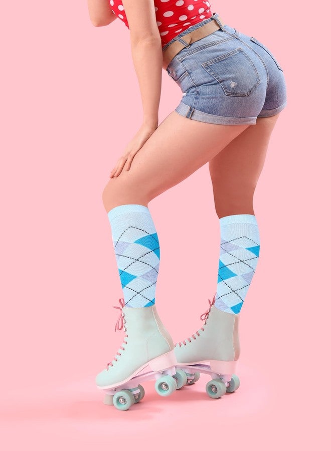 Violet Mist Women's Knee High Argyle Athletic Socks - Cotton Sports Long Tube Socks for Girls, Blue Argyle - Image 4