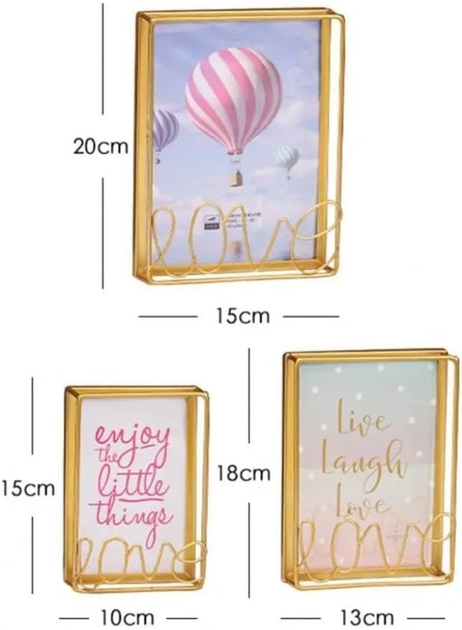 إطار صور معدني ذهبي مزخرف بتصميم "عِش، اضحك، أحب"، مع حامل سلكي - Image 3