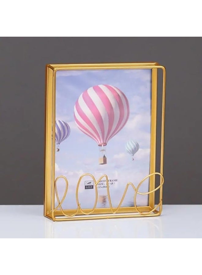 إطار صور معدني ذهبي مزخرف بتصميم "عِش، اضحك، أحب"، مع حامل سلكي - Image 4