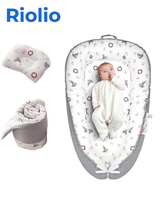 Riolio Baby Lounger, Foldable Baby Nest, Sleeping Baby Cradle with 100% Cotton Portable Pressure Protection Crib, Suitable for Bedroom/Travel/Camping (with Pillow and Quilt)  - Image 1