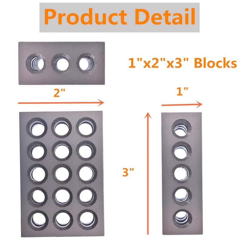 findmall 1 x 2 x 3 Inch Blocks 0.0001 Accuracy 1 x 2 x 3 Blocks Set 23 Hole with Screws Hex Key Plastic Case - Image 2
