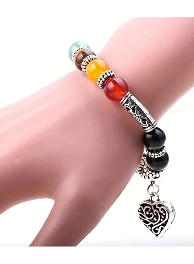 Home Clearance Sale Elegant Vintage Heart-Shaped 7 Chakra Natural Stone Bracelet with Lotus Beads - Ideal for Daily Wear & Gifting, Perfect Valentine's Day Present, for Lotus Flower Jewelry  - Image 3