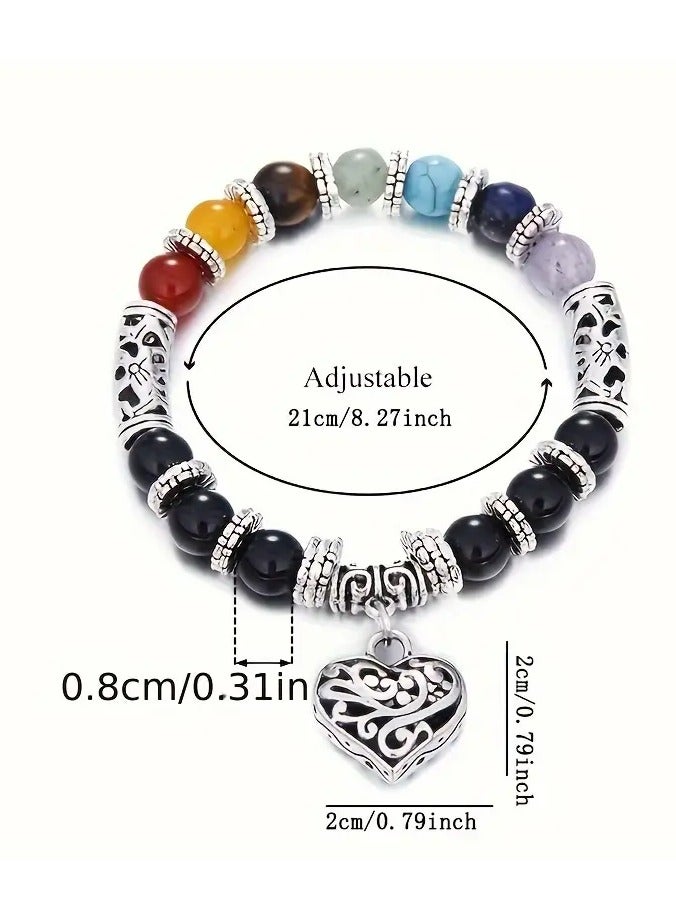 Home Clearance Sale Elegant Vintage Heart-Shaped 7 Chakra Natural Stone Bracelet with Lotus Beads - Ideal for Daily Wear & Gifting, Perfect Valentine's Day Present, for Lotus Flower Jewelry  - Image 4