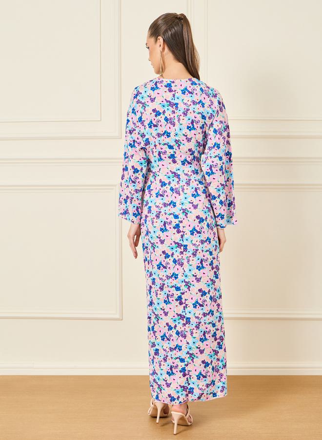 ستايلي فستان طويل بتفاصيل ملفوفة وشق امامي - Image 4