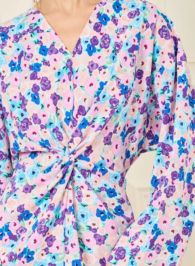 Styli Floral Knot Midi Dress