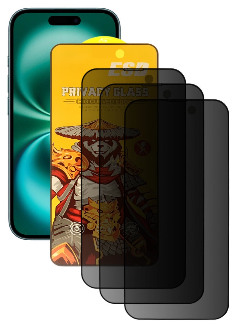 ESD 3 Pieces Tempered Dustproof Privacy Glass Screen Protector Compatible For iPhone 16 Plus - Image 1