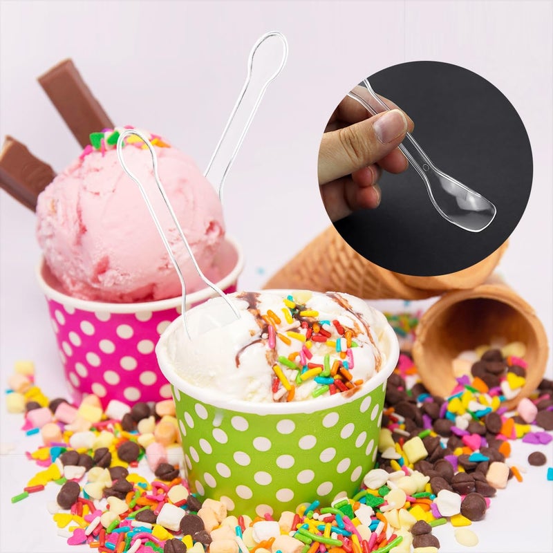 yuntop 100 قطعة ملاعق تذوق آيس كريم حلوى ملاعق بلاستيكية صغيرة ملاعق ذات استخدام واحد للحلويات الصغيرة عينات لوازم تقديم الطعام الصغيرة حفلة تذوق (شفاف) - Image 2