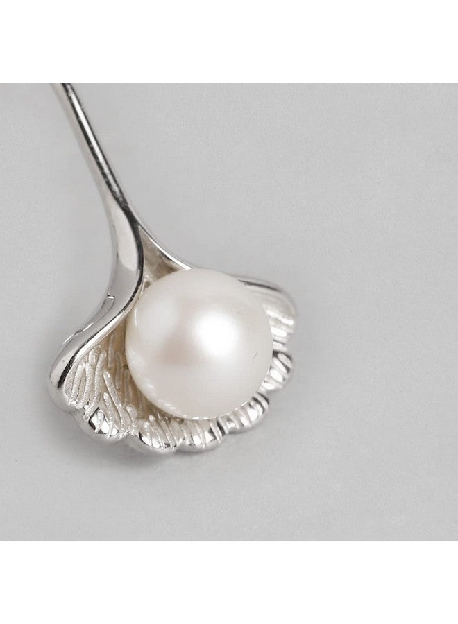 ZAVYA 925 Sterling Silver Designer Rhodium Plated Pearl Stud Earrings for Women | Stylish Silver Jewellery | Gift Women & Girls | With Certificate of Authenticity and 925 Hallmark - Image 5